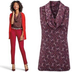 CAbi red,black and white geo print Venus Cowl Neck Blouse Valentine's Day